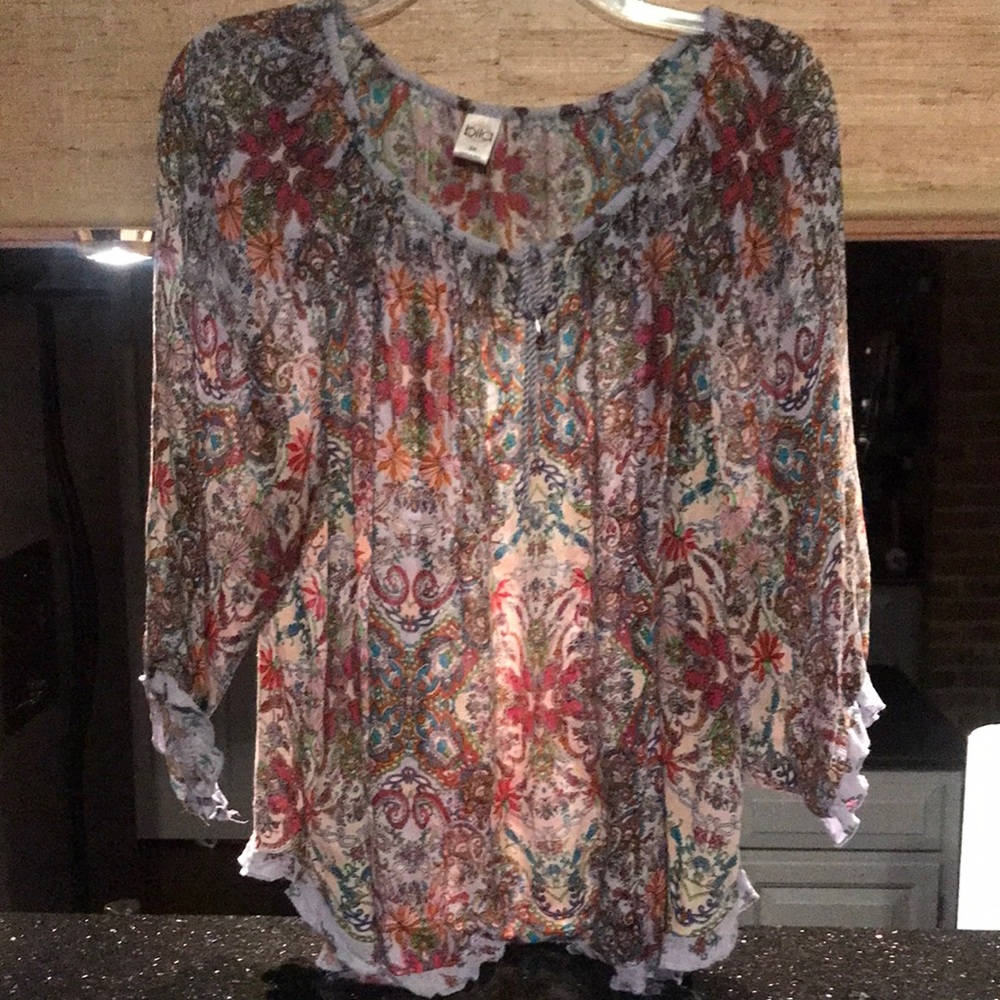 Bill ladies 3X lightweight peasant blouse autumn tones floral pattern